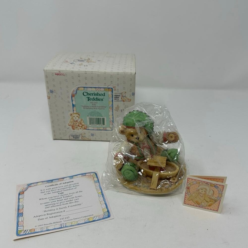 ENESCO Cherished Teddies 1995 ‘Yule’ ‘Building A Sturdy Friendship’ Elf Bear